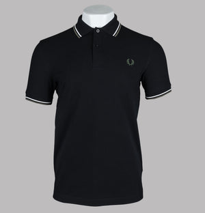 Fred Perry M3600 Polo Shirt Black/Ecru/Laurel Wreath Green