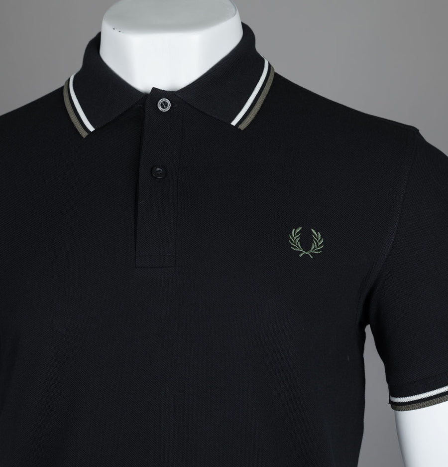 Fred Perry M3600 Polo Shirt Black/Ecru/Laurel Wreath Green