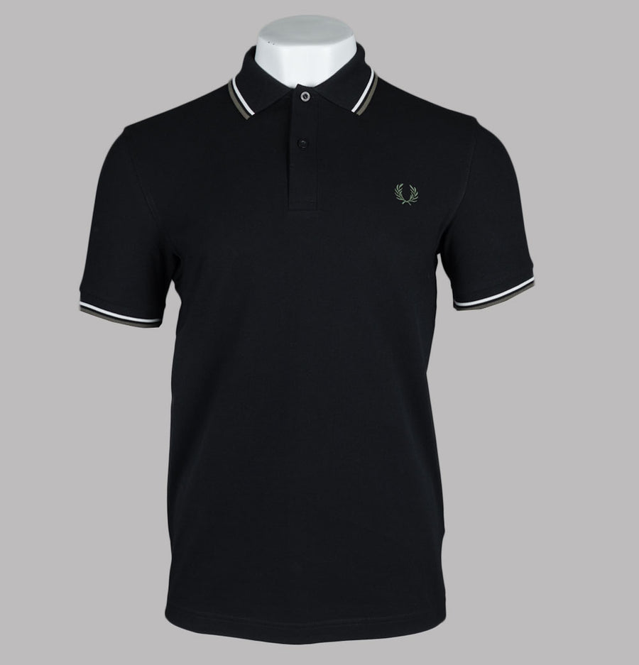 Fred Perry M3600 Polo Shirt Black/Ecru/Laurel Wreath Green