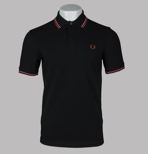 Fred Perry M3600 Polo Shirt Black/Putty Pink/Whisky Brown