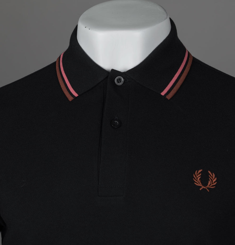 Fred Perry M3600 Polo Shirt Black/Putty Pink/Whisky Brown