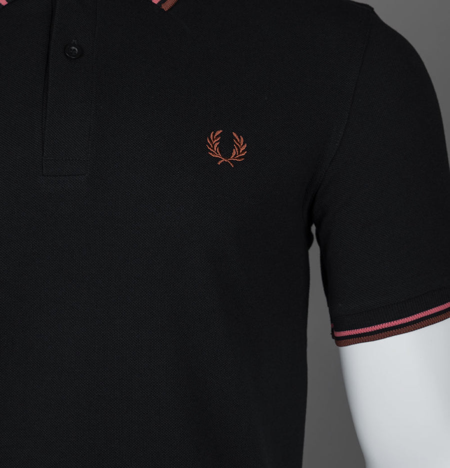 Fred Perry M3600 Polo Shirt Black/Putty Pink/Whisky Brown