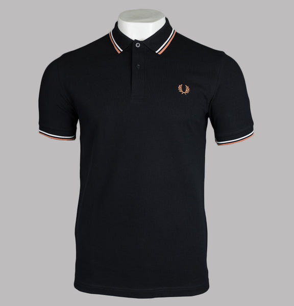 Fred Perry M3600 Polo Shirt Black Snow White Light Rust Bronx Clothing