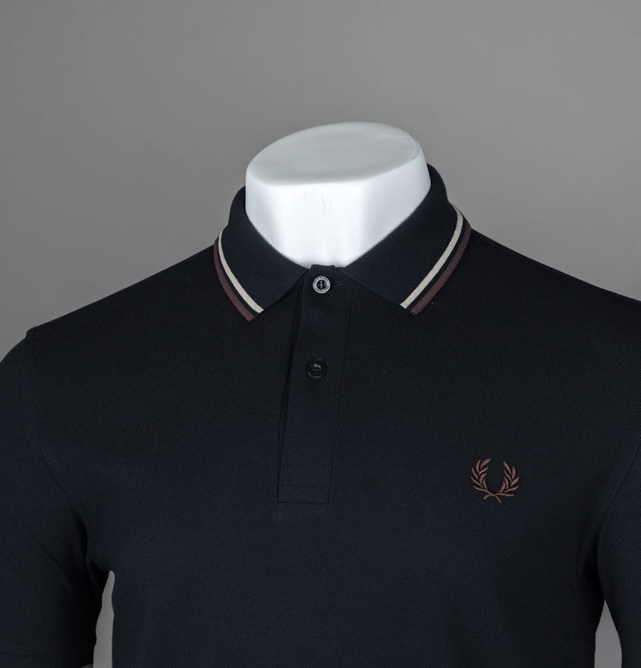 Fred Perry M3600 Polo Shirt Black/Warm Grey/Brick