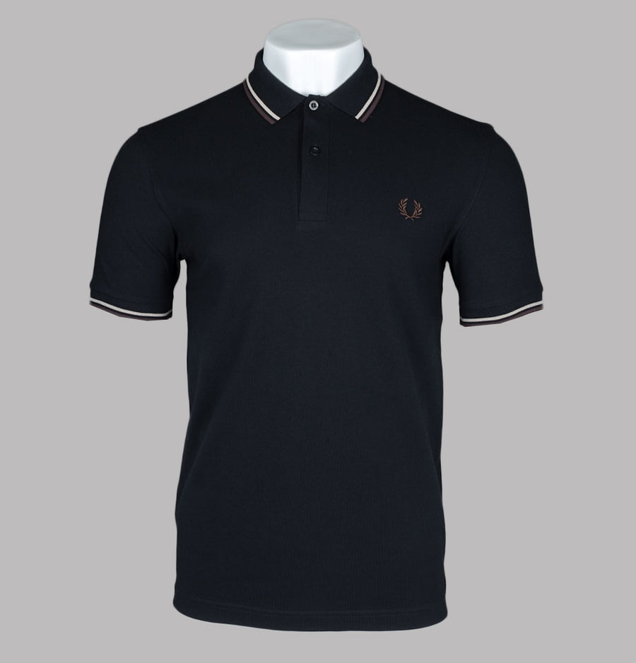 Fred Perry M3600 Polo Shirt Black/Warm Grey/Brick