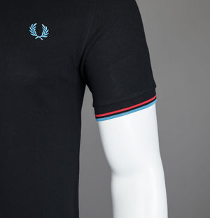 Fred Perry M3600 Polo Shirt Black/Washed Red/Soft Blue