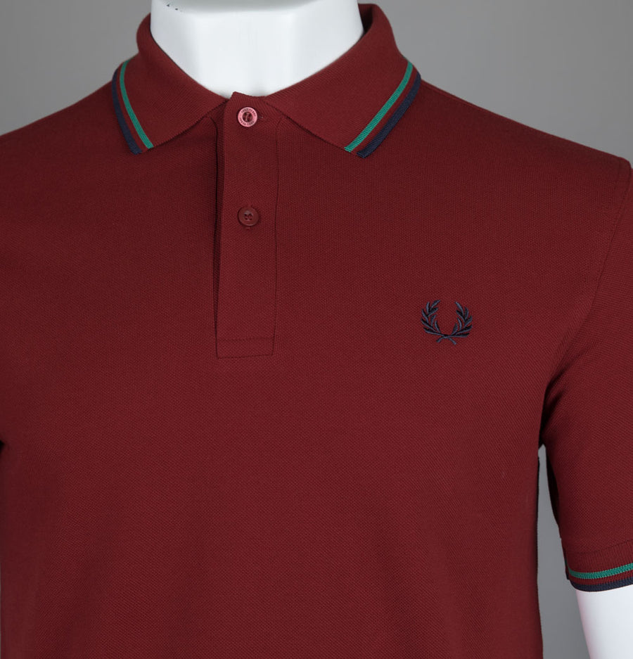 Fred Perry M3600 Polo Shirt Burnt Red/Sport Green/Navy