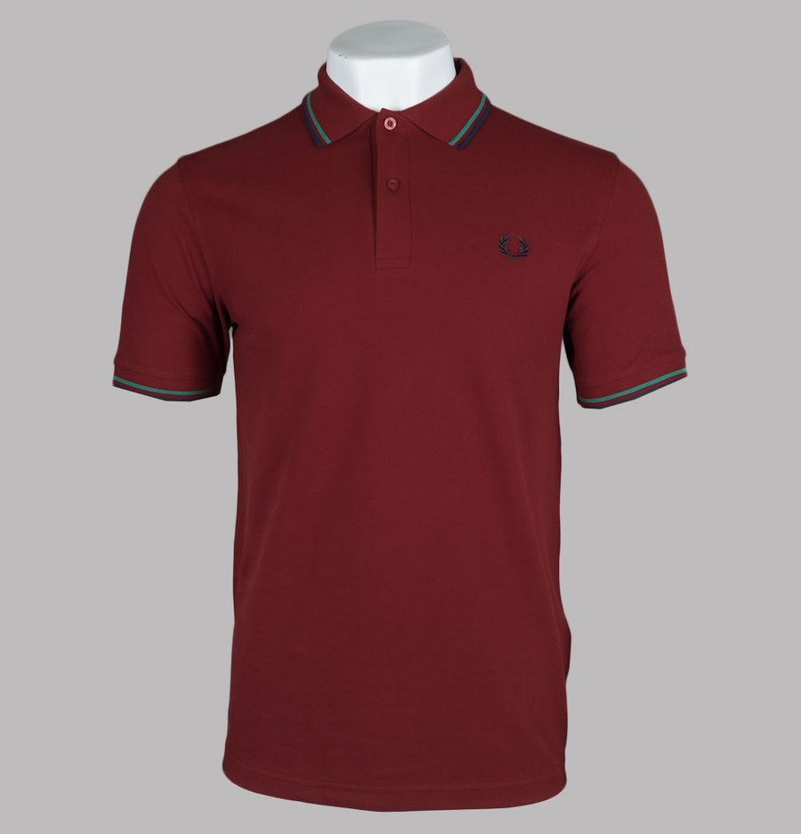 Fred Perry M3600 Polo Shirt Burnt Red/Sport Green/Navy