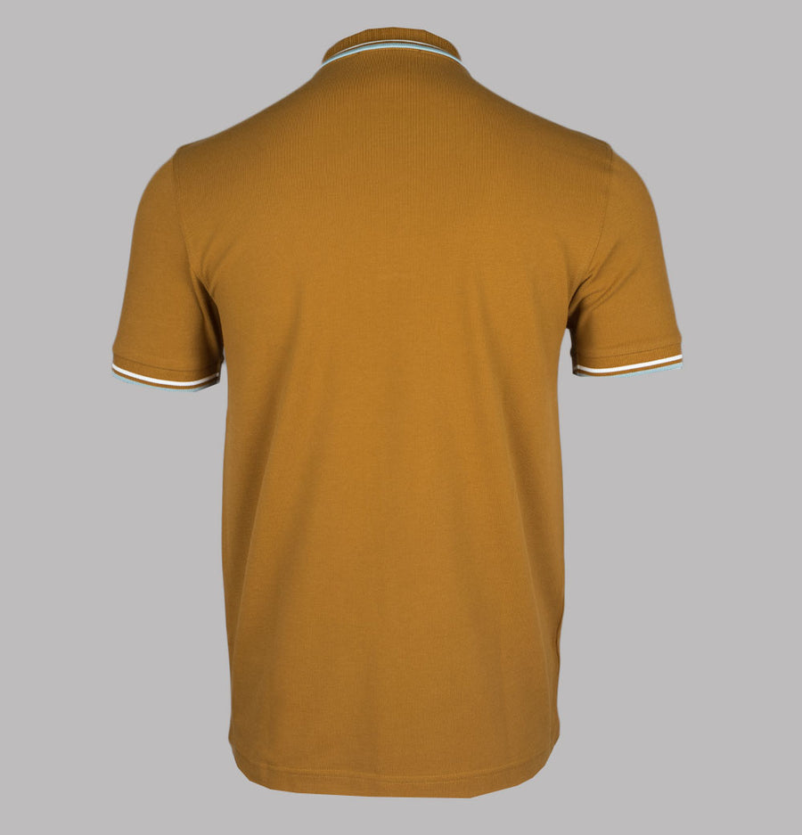 Fred Perry M3600 Polo Shirt Dark Caramel/Snow White/Silver Blue