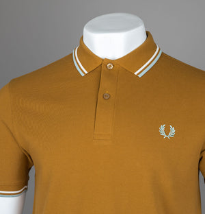 Fred Perry M3600 Polo Shirt Dark Caramel/Snow White/Silver Blue