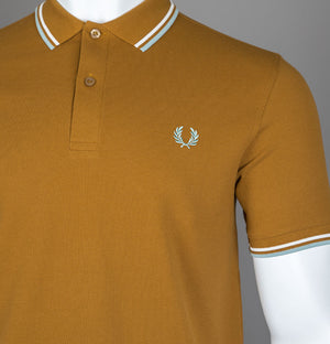 Fred Perry M3600 Polo Shirt Dark Caramel/Snow White/Silver Blue