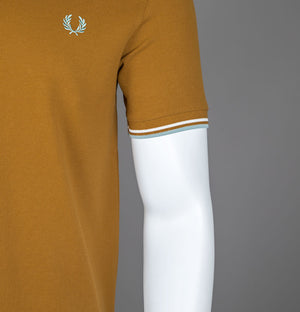 Fred Perry M3600 Polo Shirt Dark Caramel/Snow White/Silver Blue