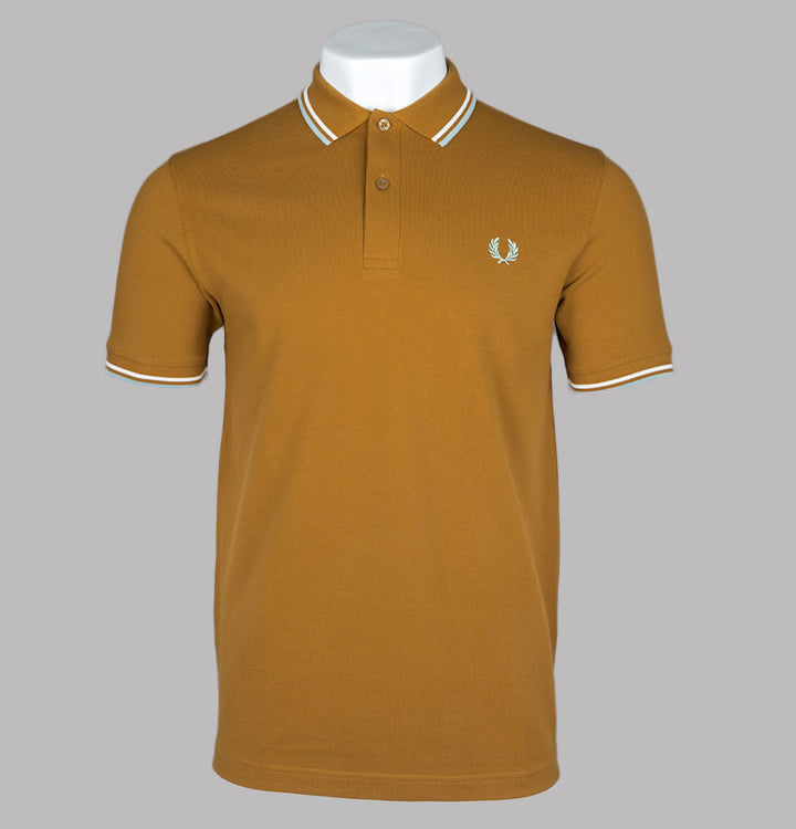 Fred Perry M3600 Polo Shirt Dark Caramel/Snow White/Silver Blue