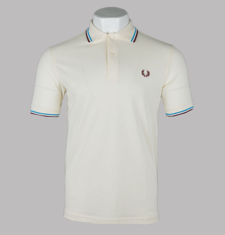 Fred Perry M3600 Polo Shirt Ecru/Court Blue/Oxblood