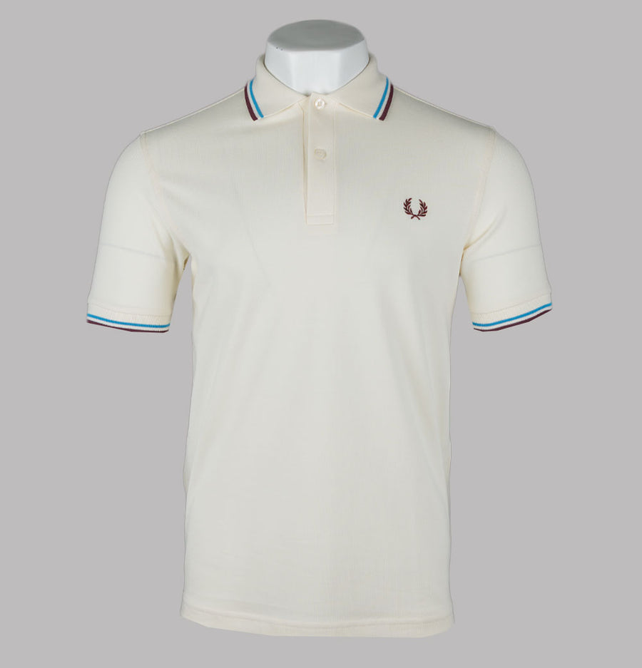 Fred Perry M3600 Polo Shirt Ecru/Court Blue/Oxblood
