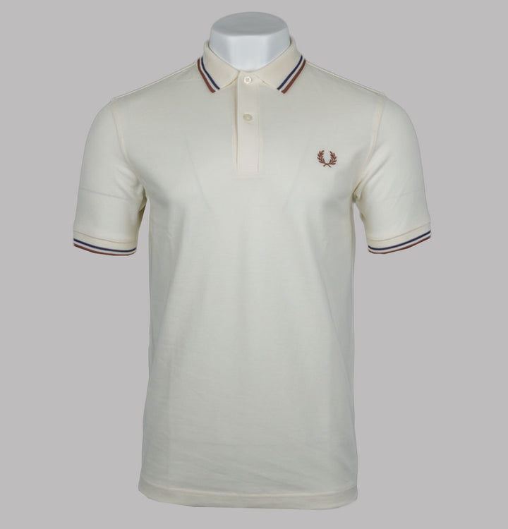 Fred Perry M3600 Polo Shirt Ecru/French Navy/Whisky Brown
