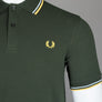 Fred Perry M3600 Polo Shirt Hunting Green/Light Ice/Lemon Barley