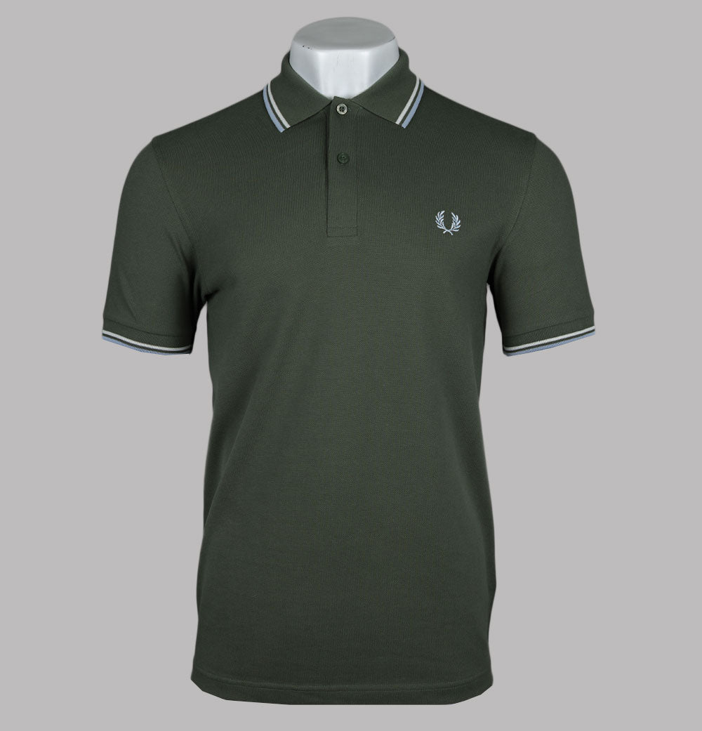 Fred Perry Crepe Pique Zip Neck Polo Shirt Laurel Wreath Green