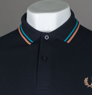 Fred Perry M3600 Polo Shirt Navy/Cyber Blue/Light Rust
