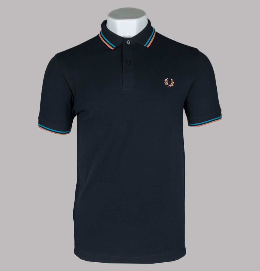 Fred Perry M3600 Polo Shirt Navy/Cyber Blue/Light Rust