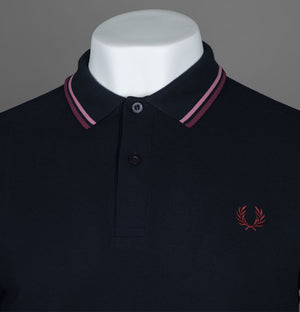 Fred Perry M3600 Polo Shirt Navy/Dusty Rose Pink/Oxblood