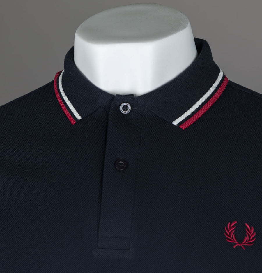 Fred Perry M3600 Polo Shirt Navy/Snow White/Burnt Red
