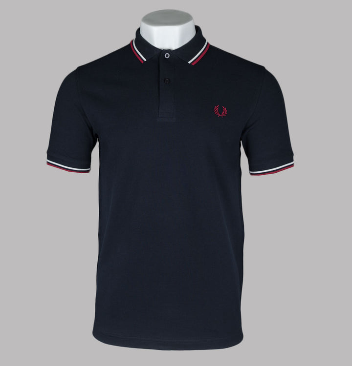 Fred Perry M3600 Polo Shirt Navy/Snow White/Burnt Red