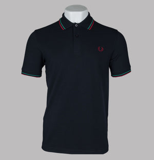 Fred Perry M3600 Polo Shirt Navy/Sport Green/Burnt Red