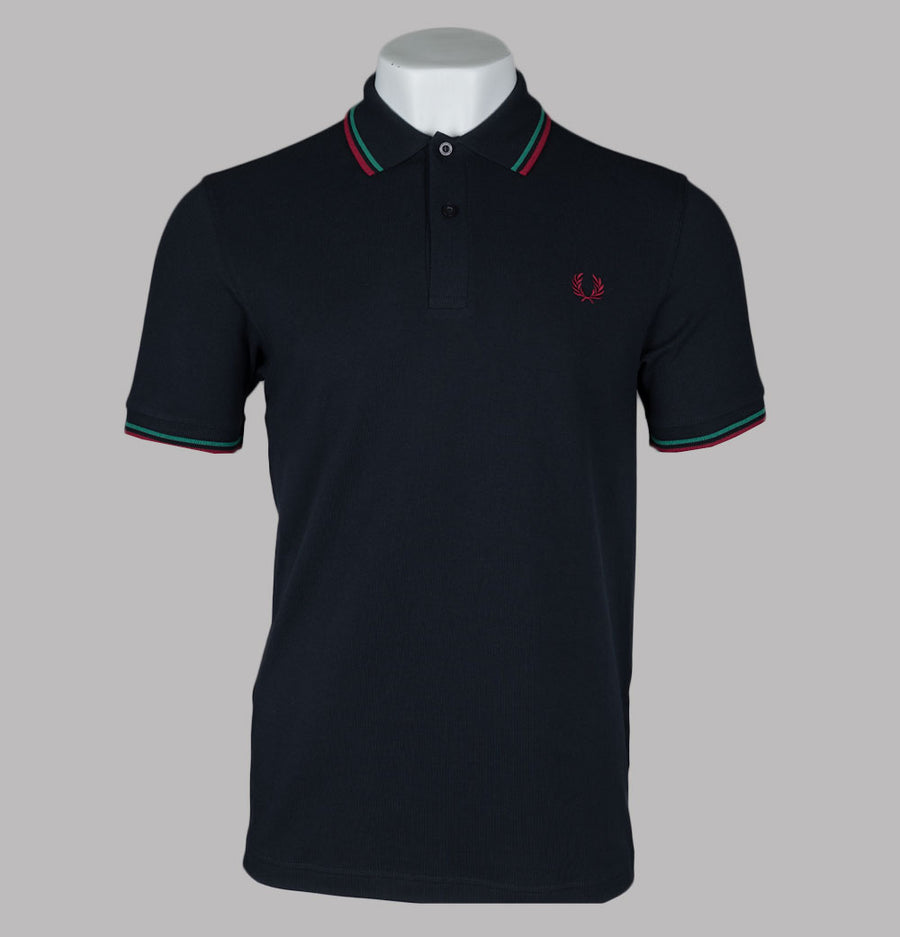 Fred Perry M3600 Polo Shirt Navy/Sport Green/Burnt Red