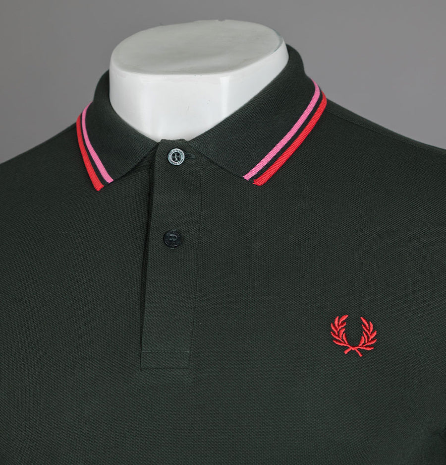 Fred Perry M3600 Polo Shirt Night Green/Bright Pink/Washed Red