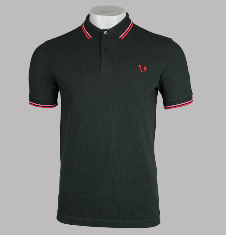 Fred Perry M3600 Polo Shirt Night Green/Bright Pink/Washed Red