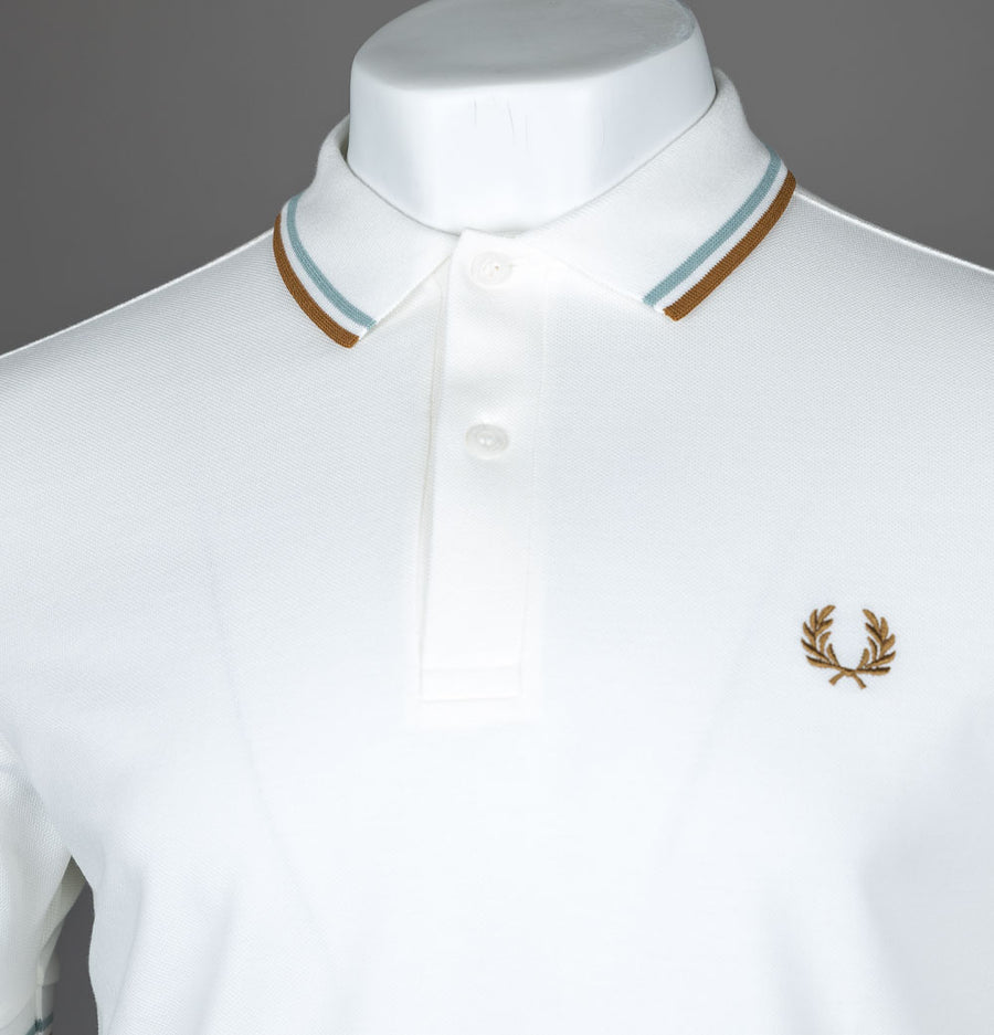 Fred Perry M3600 Polo Shirt Snow White/Silver Blue/Dark Caramel