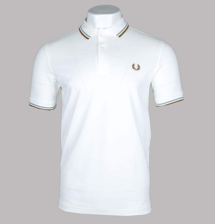 Fred Perry M3600 Polo Shirt Snow White/Silver Blue/Dark Caramel