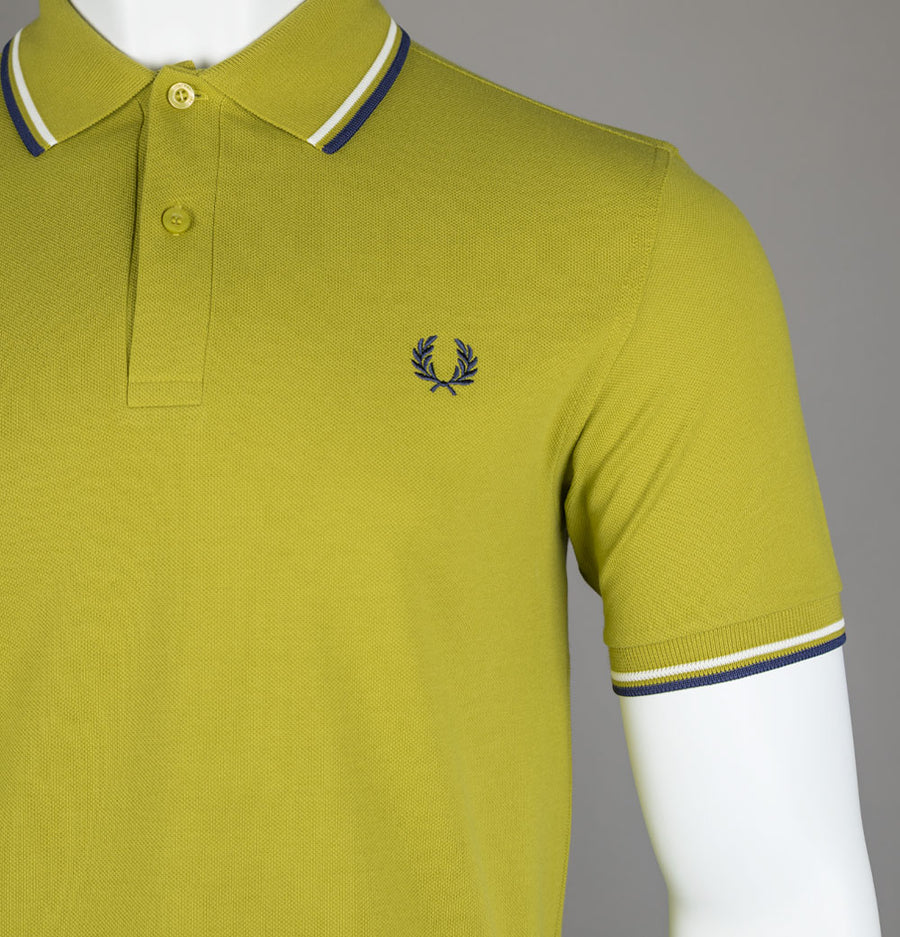 Fred Perry M3600 Polo Shirt Tennis Ball Yellow/Ecru/French Navy