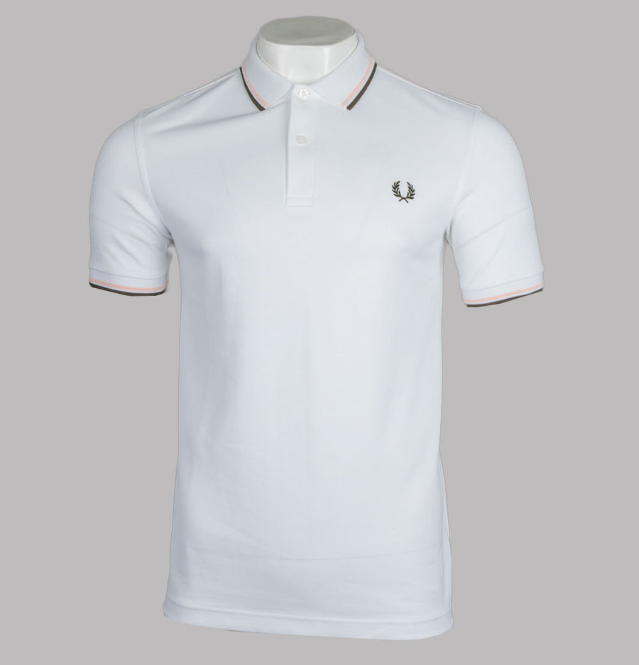 Fred Perry M3600 Polo Shirt White/Peach/Uniform Green