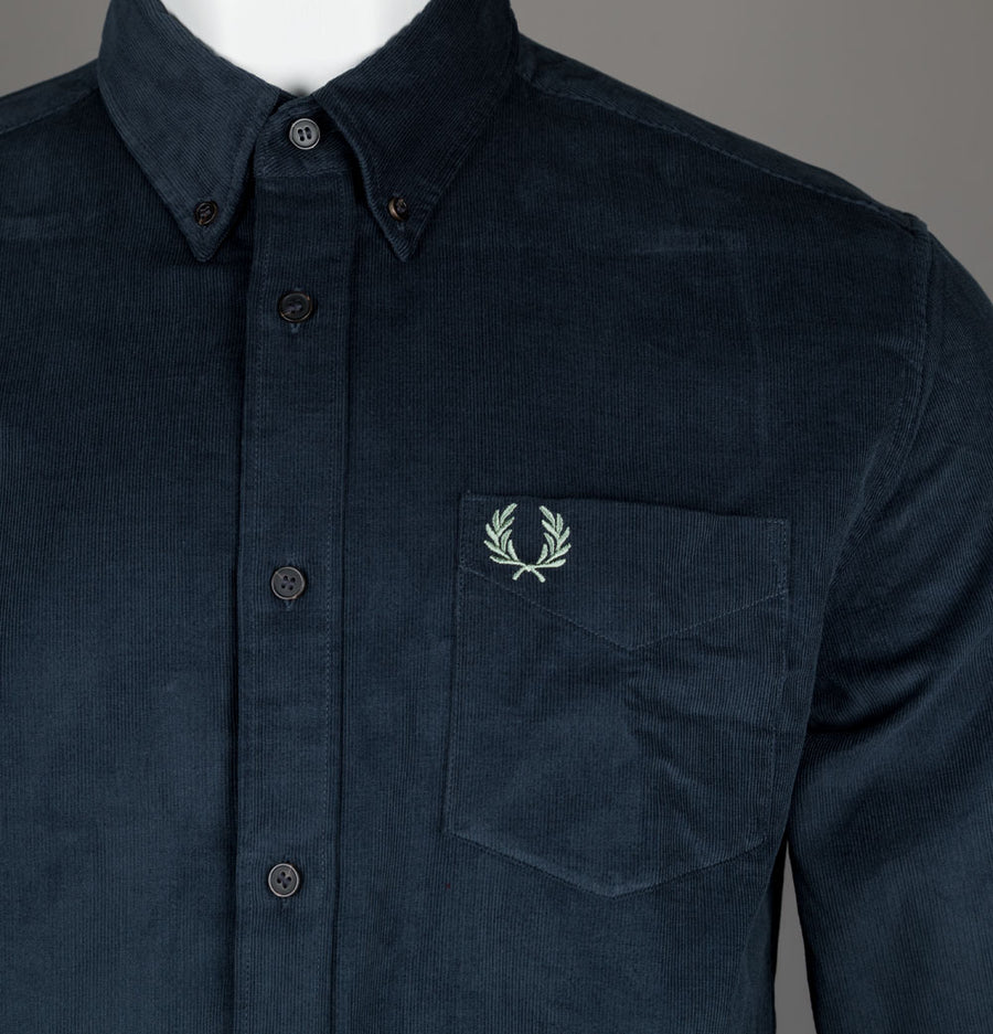 Fred Perry Needle Cord Shirt Dark Airforce