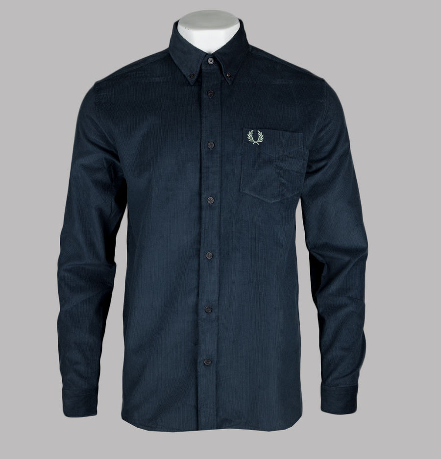 Fred Perry Needle Cord Shirt Dark Airforce