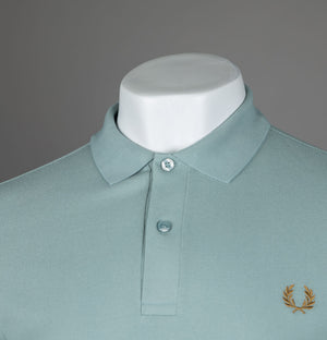 Fred Perry Plain Polo Shirt Silver Blue/Dark Caramel