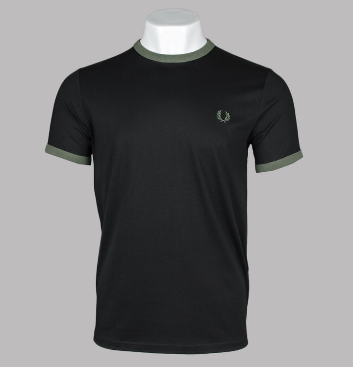 Fred Perry Ringer T-Shirt Black/Laurel Wreath Green