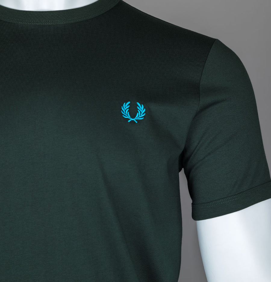 Fred Perry Ringer T-Shirt Night Green/Cyber Blue