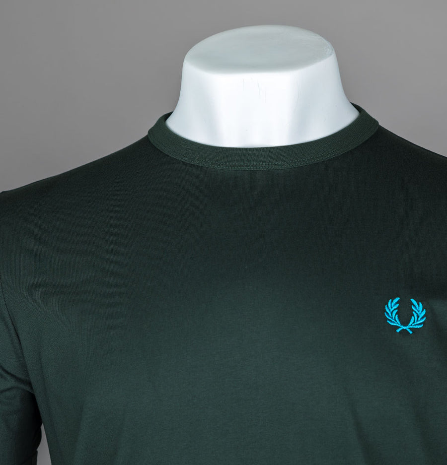 Fred Perry Ringer T-Shirt Night Green/Cyber Blue