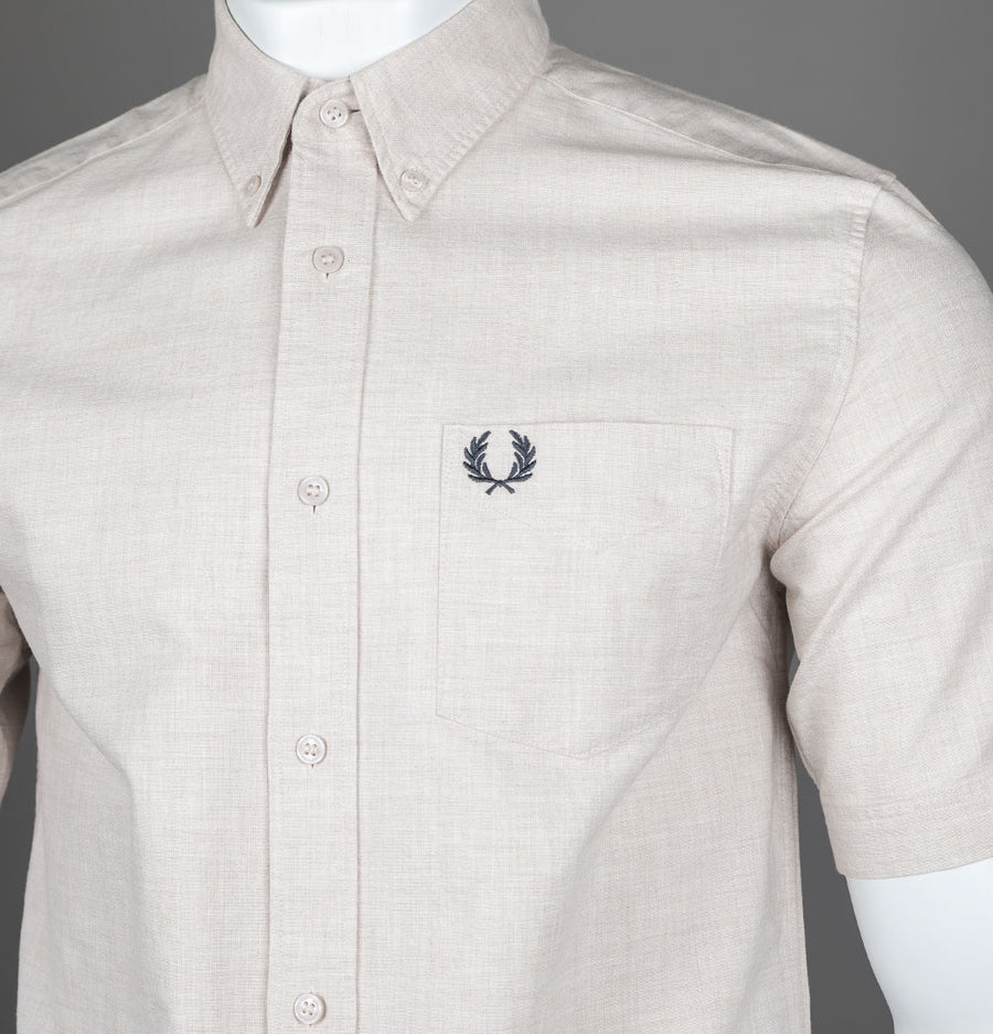 Fred Perry Short Sleeve Oxford Shirt Porridge Marl