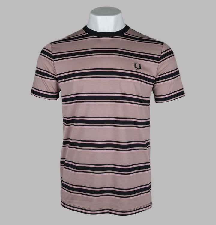 Fred Perry Stripe T-Shirt Dark Pink/Dusty Rose Pink/Black