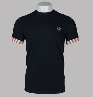 Fred Perry Striped Cuff T-Shirt Navy