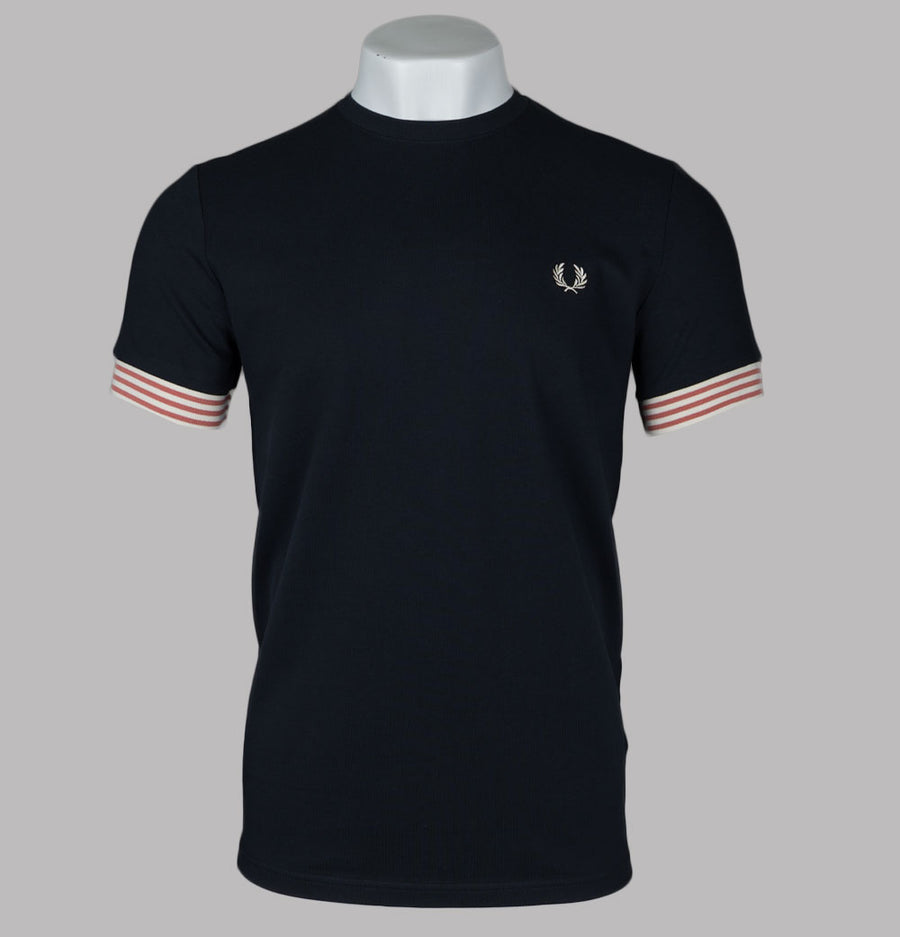 Fred Perry Striped Cuff T-Shirt Navy