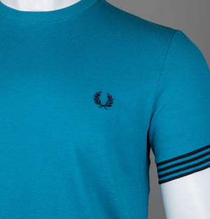 Fred Perry Striped Cuff T-Shirt Ocean