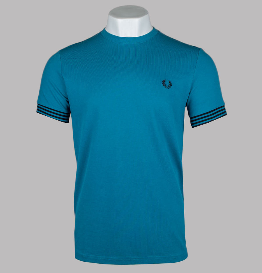 Fred Perry Striped Cuff T-Shirt Ocean