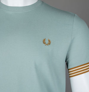 Fred Perry Striped Cuff T-Shirt Silver Blue