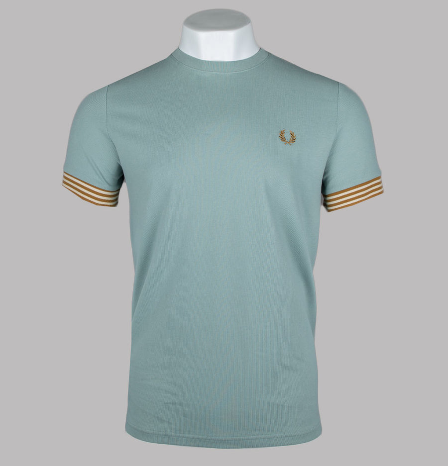 Fred Perry Striped Cuff T-Shirt Silver Blue