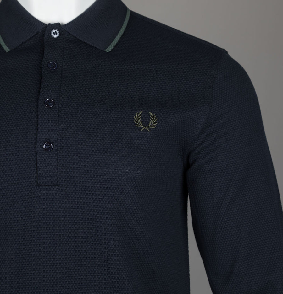 Fred Perry Textured LS Polo Shirt Navy